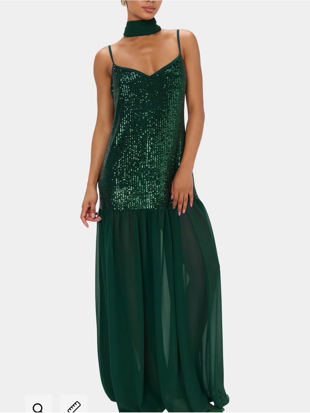 Emerald Green Sequin Spaghetti Strap Evening Gown Dalia Maxi